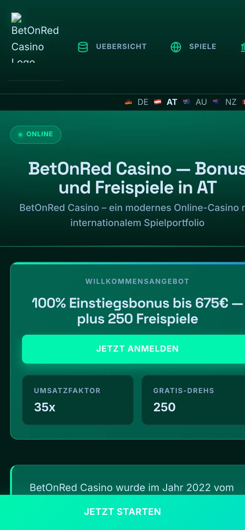 BetOnRed Casino mobile lobby screenshot