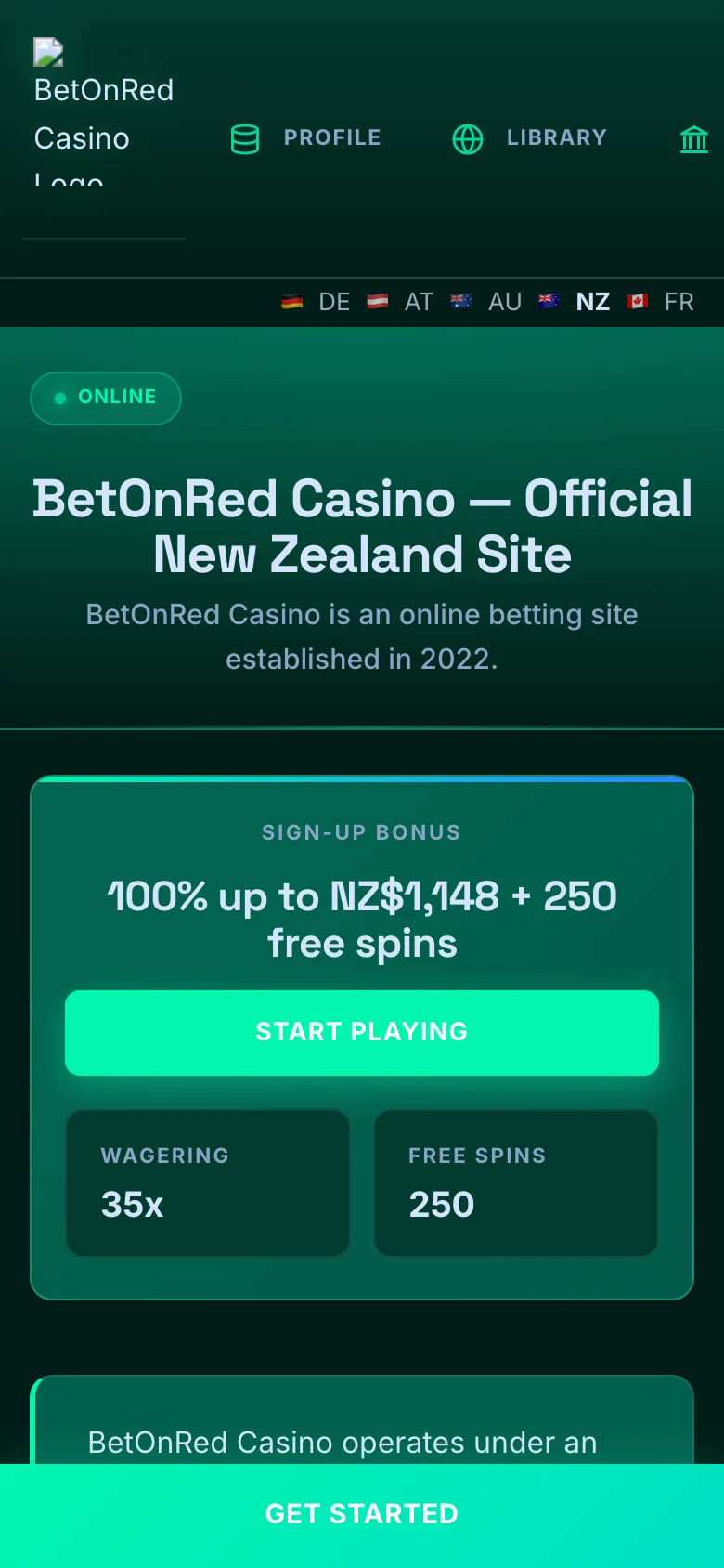 BetOnRed Casino mobile lobby screenshot